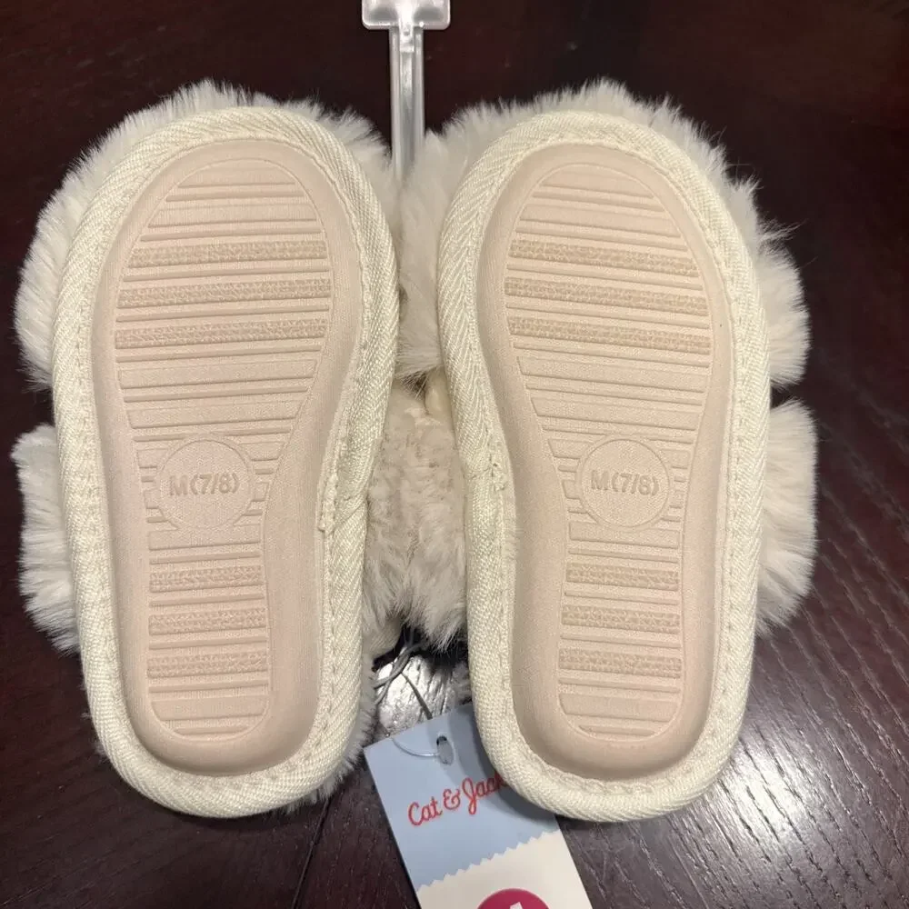 Cat & Jack Amoret Plush Scuff Slippers White Size M 7/8 NWT
